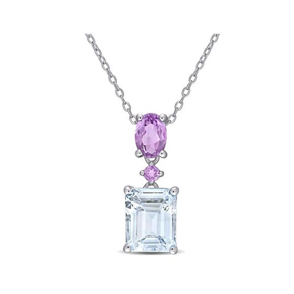 3.76 Carat (ctw) Light Ice Aquamarine and Amethyst Pendant in Sterling Silver